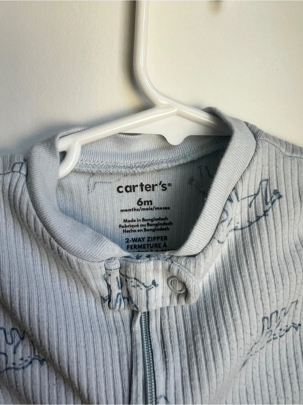 Carter’s Elephant Print Ribbed Footed Sleeper | 6 Months | 2-Way Zip